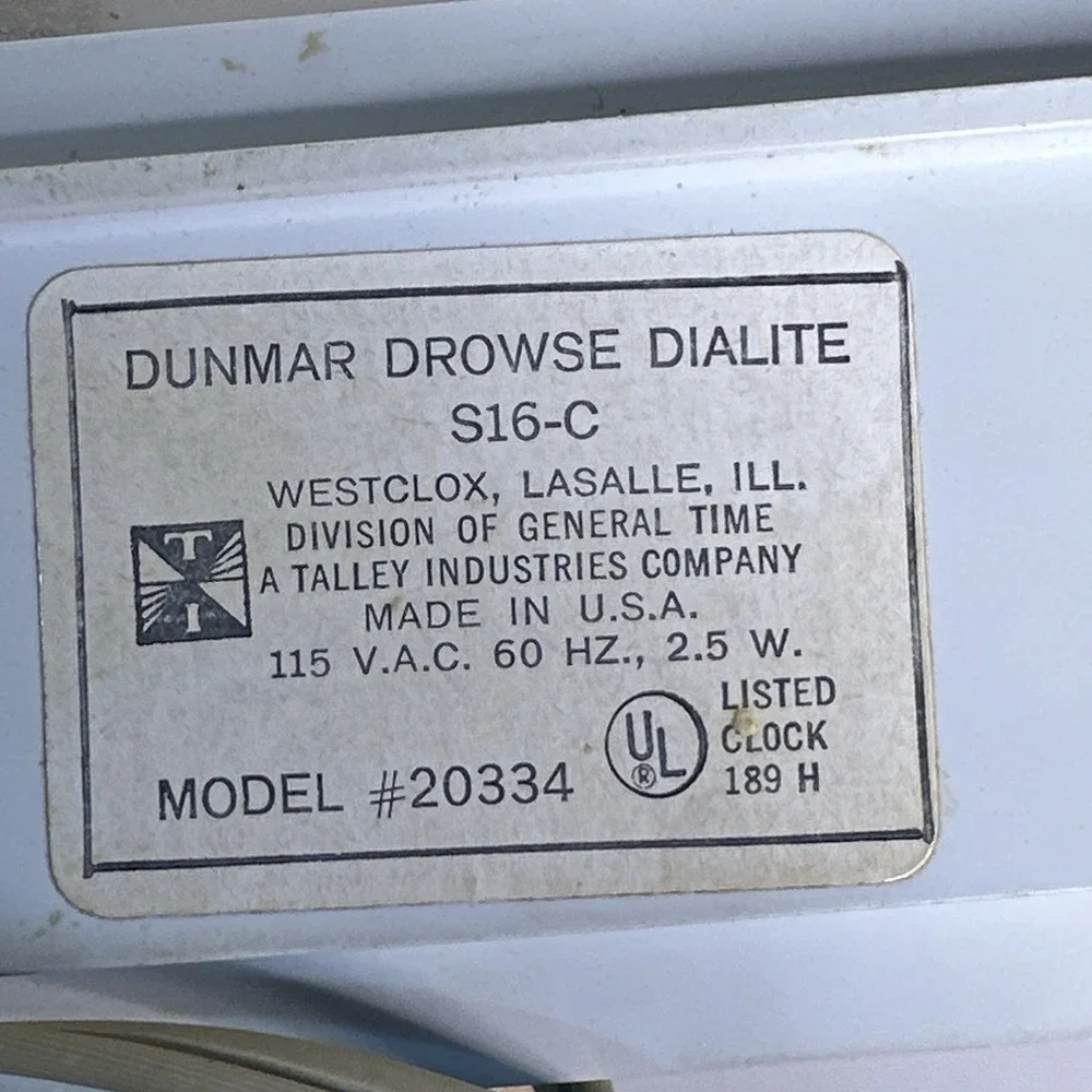 WESTCLOX Dunmar Drowse Dialite S16-C  Electric Alarm Clock Tested‎ Working